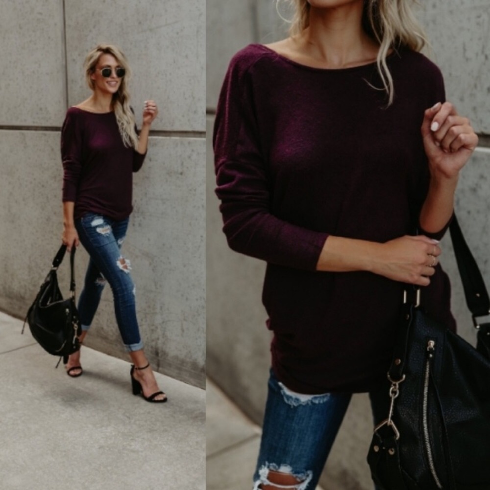 ❗️LAST ONE❗️Twisted V-back Brushed Knit Top - Picture 2 of 7